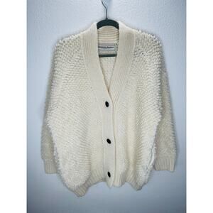 Farmers Market Lambafell Cream Nubby Knit Popcorn  3-Button Cardigan Sweater OS